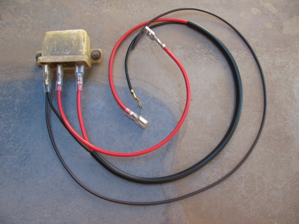 Connections to the original starter relay. Brown wire (without the terminal on the far end) is shown here for reference &mdash; originates from the main harness.